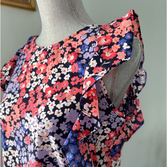 Juicy Couture Pink And Purple Floral Ruffle Sleeveless Blouse Top Size Small - Picture 4 of 8